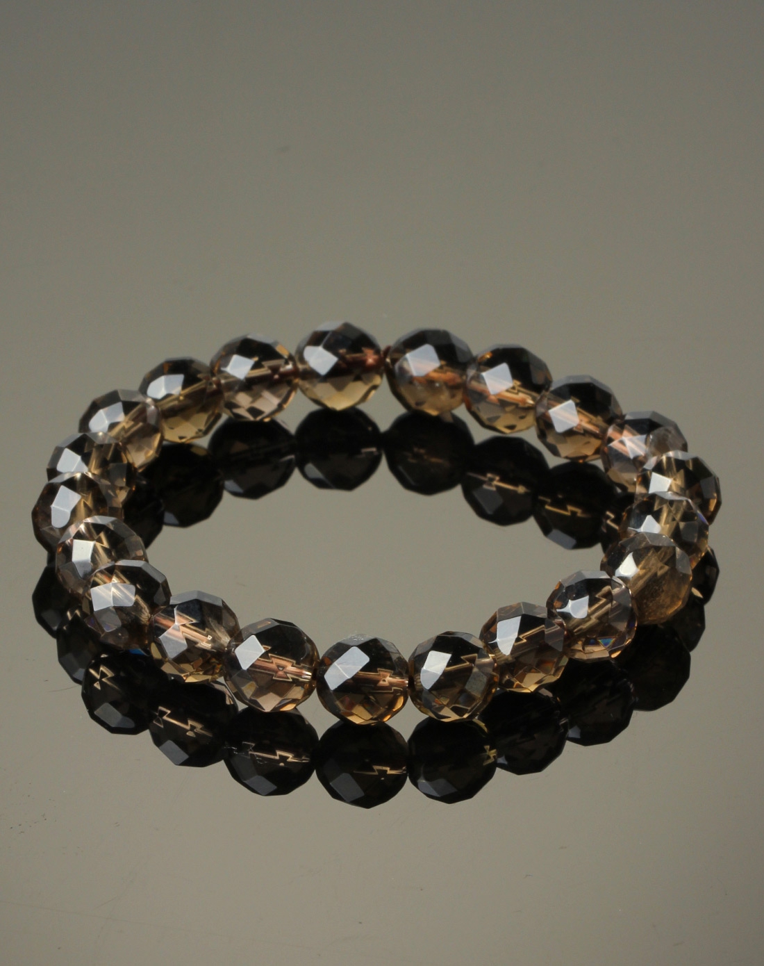 中性天然烟水晶刻面手串 附证书