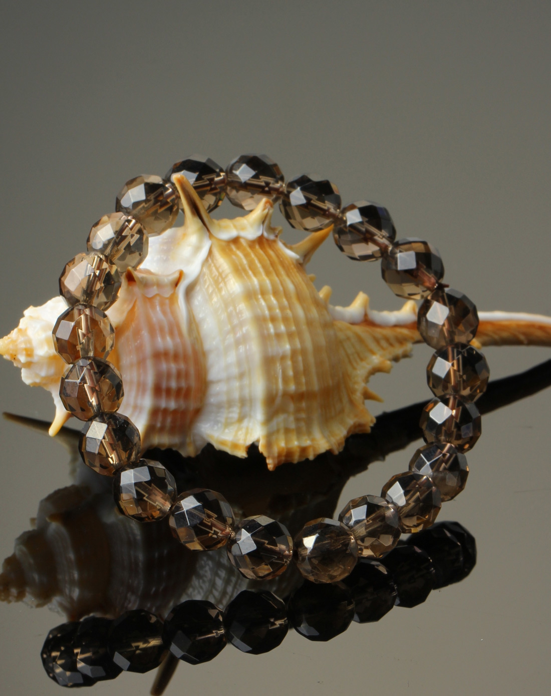 中性天然烟水晶刻面手串 附证书