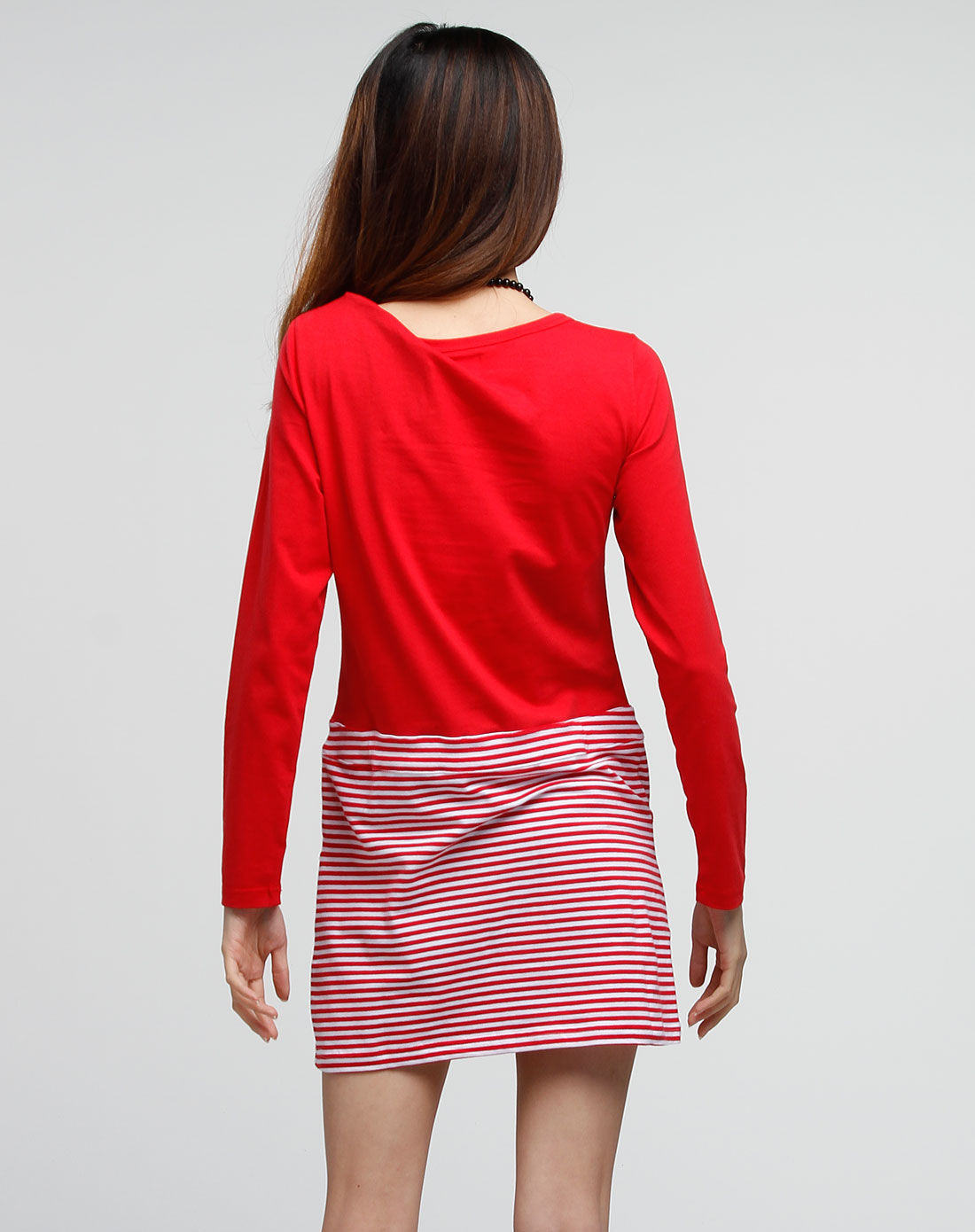 rocawear女装红/白色印字条纹时尚长袖长款上衣104206015r12037