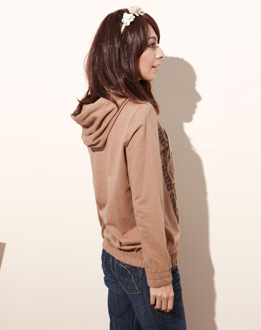 驼色校园日记休闲女孩兜帽卫衣