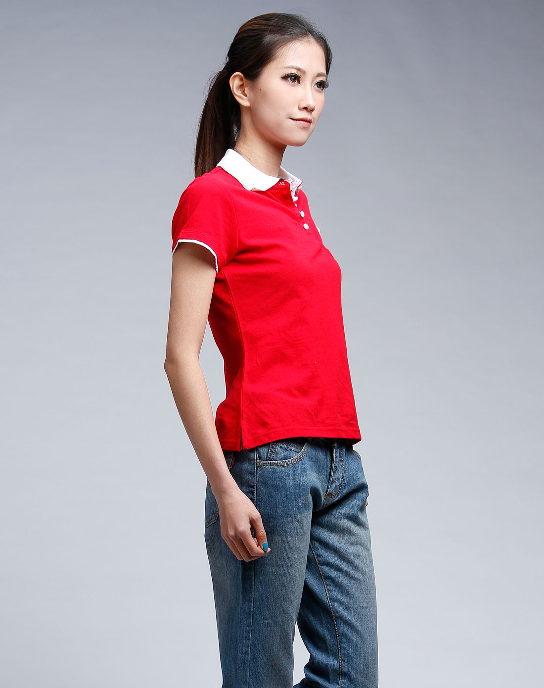 红色小翻领短袖t恤