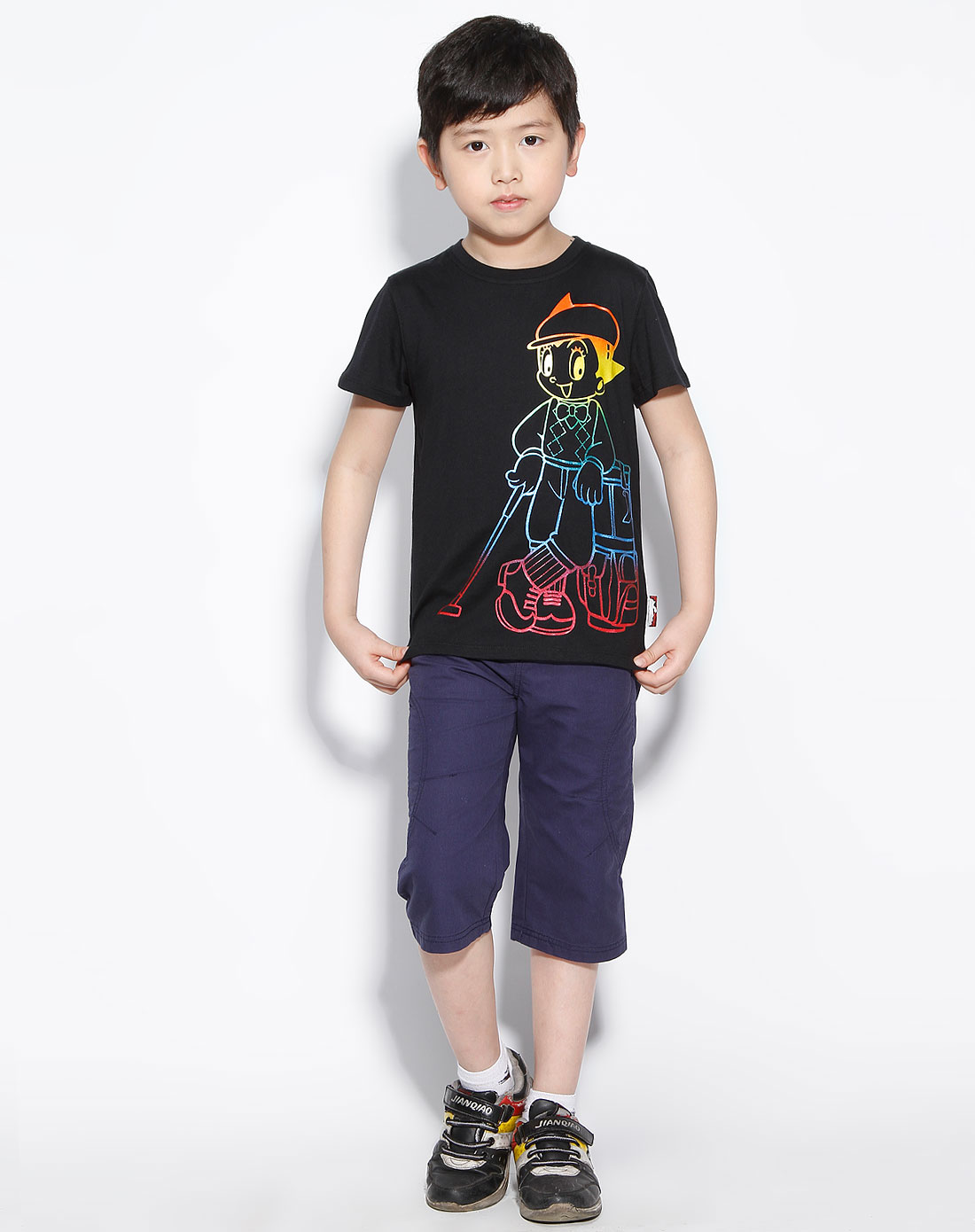 中性黑色幻彩渐变阿童木圆领t