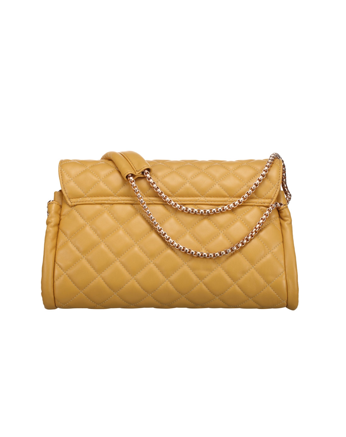 黄色菱格链条单肩包