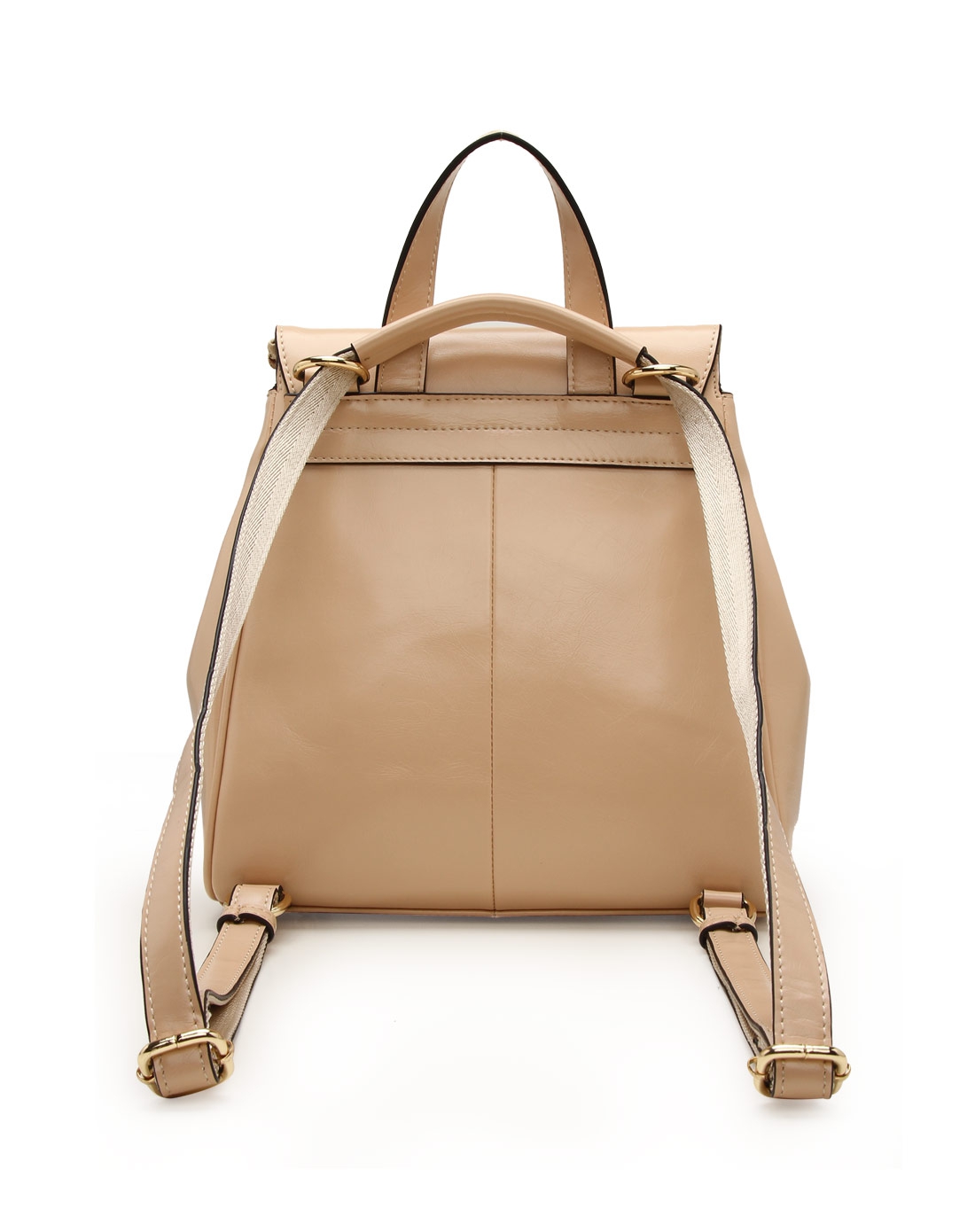 女款杏色油蜡皮日韩范双肩包