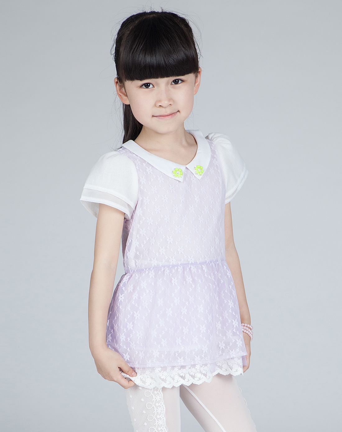 女童浅紫色/紫罗兰飞袖衬衫