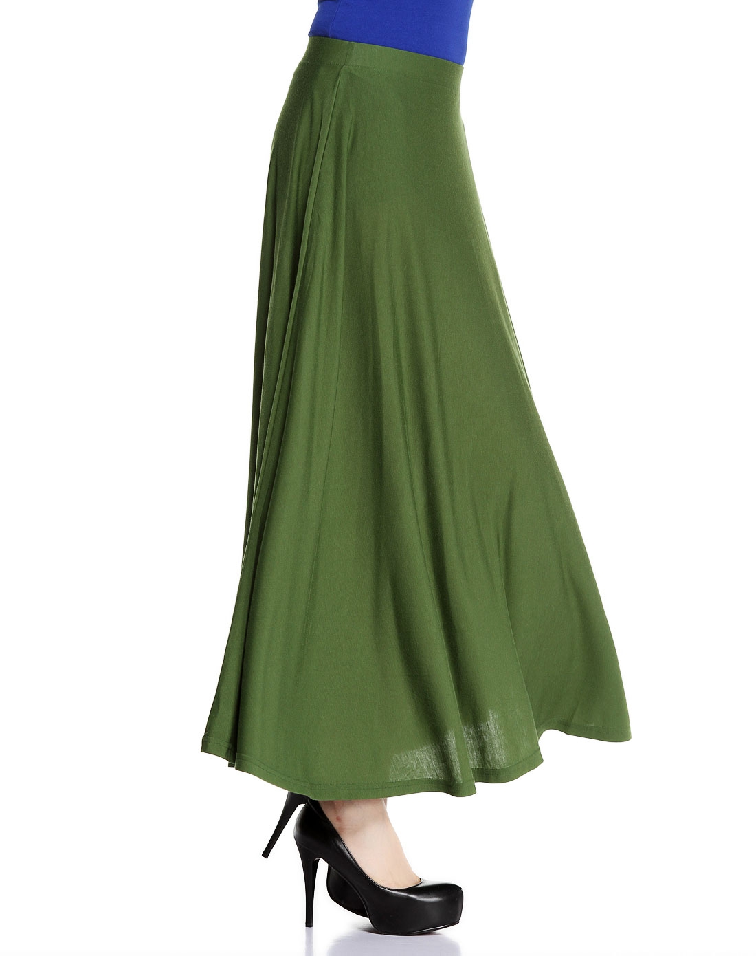 纯色简约绿色长裙