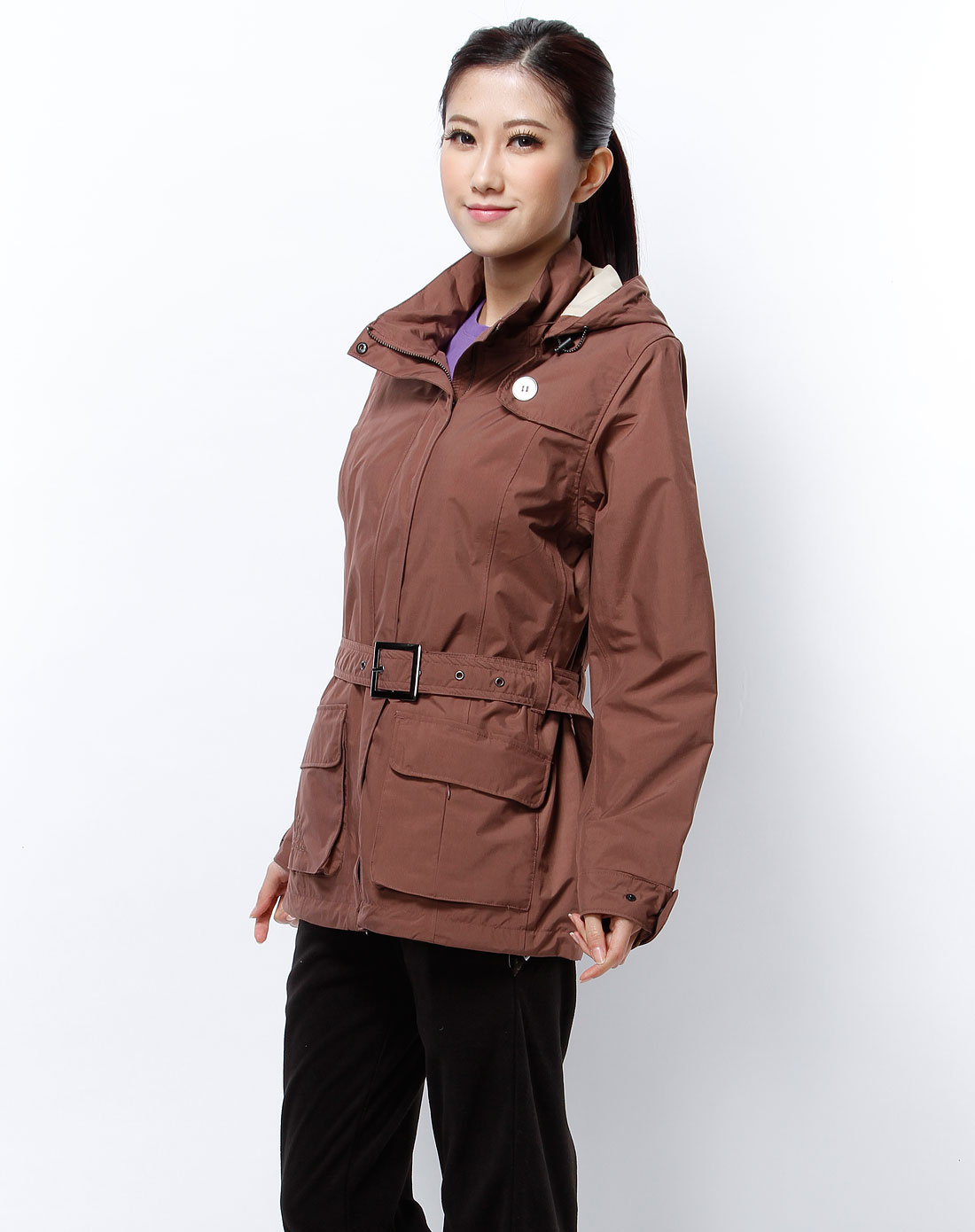 牧高笛mobigarden专场-女款棕色连帽休闲长袖外套