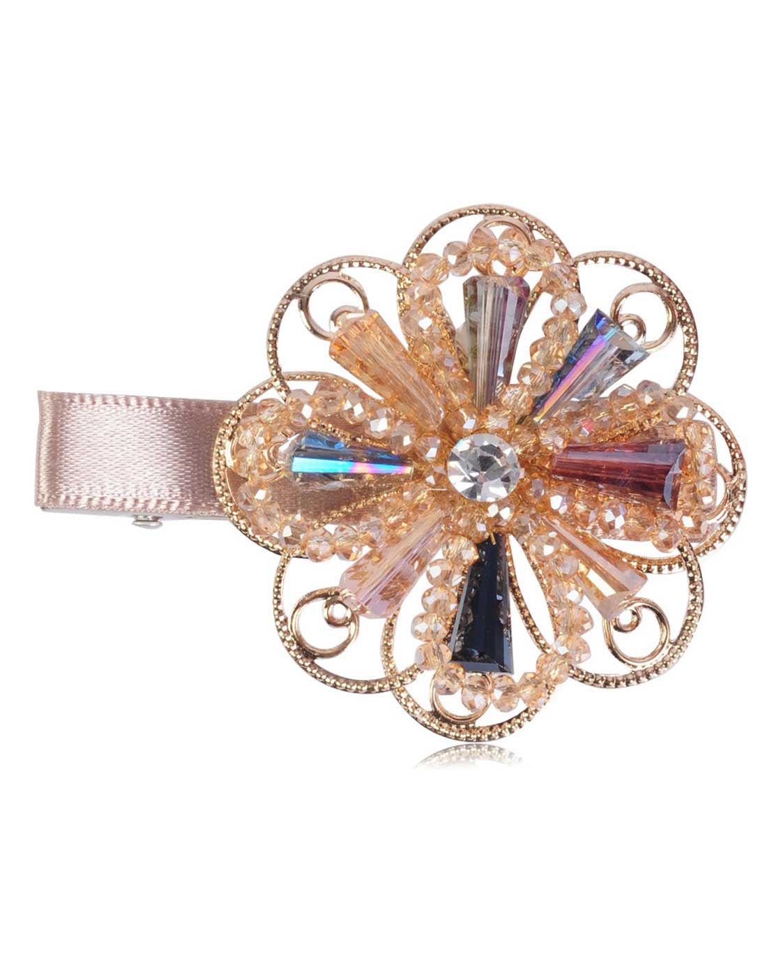 黄色精美手工串珠编花时尚边夹发夹