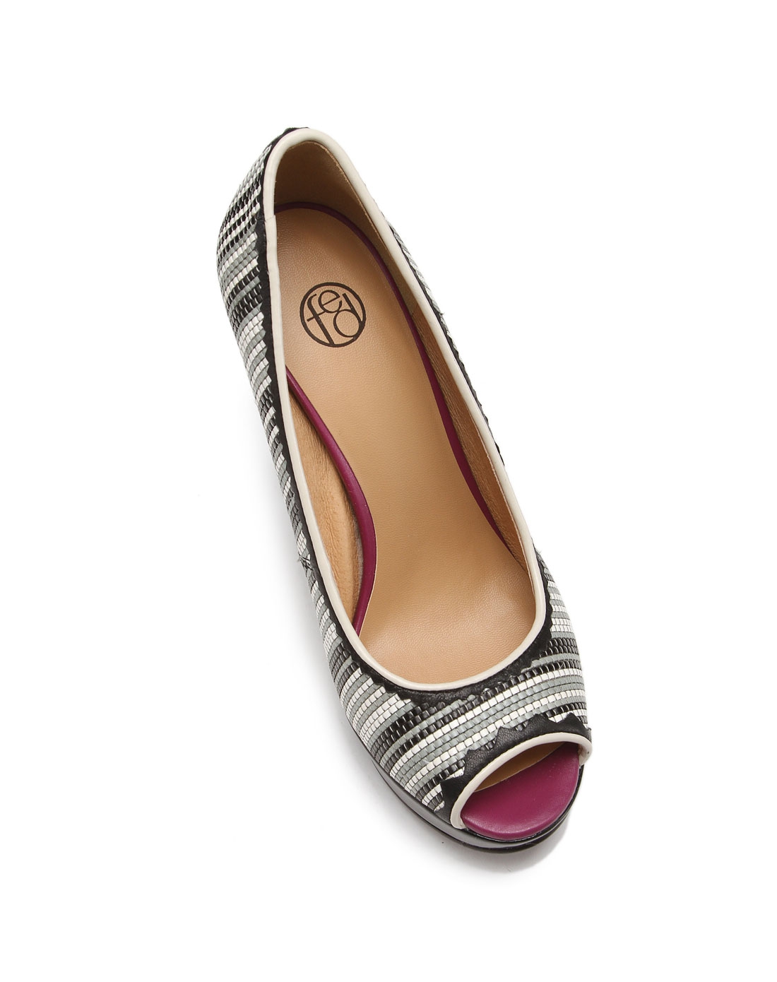 fed旗下女鞋fed 黑边灰白个性编织超高跟鱼嘴鞋1980131190300_唯品会