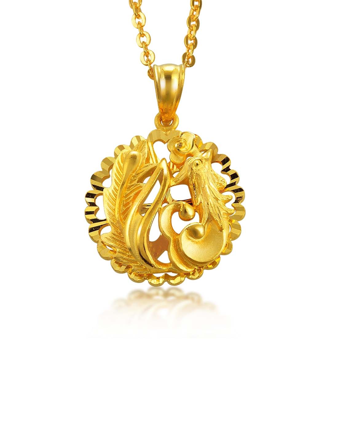 足金通花凤吊坠 3.4克