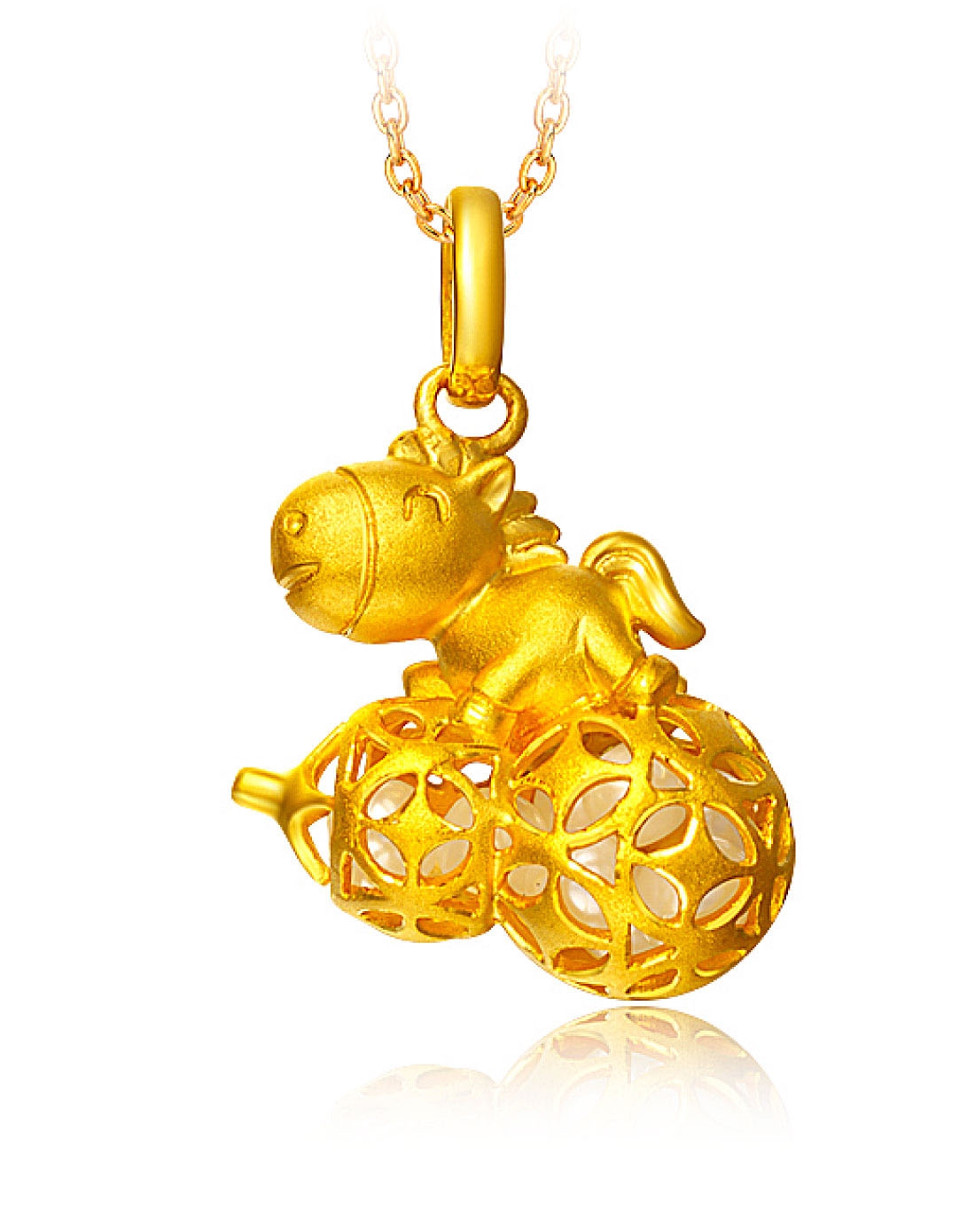 周大福chow tai fook珠宝专场-定价饰品-吉祥生肖马黄金镶珍珠吊坠