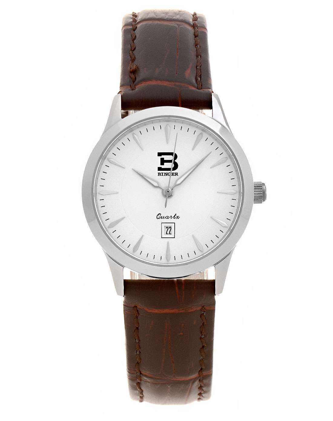 褐色皮带白色表盘女款