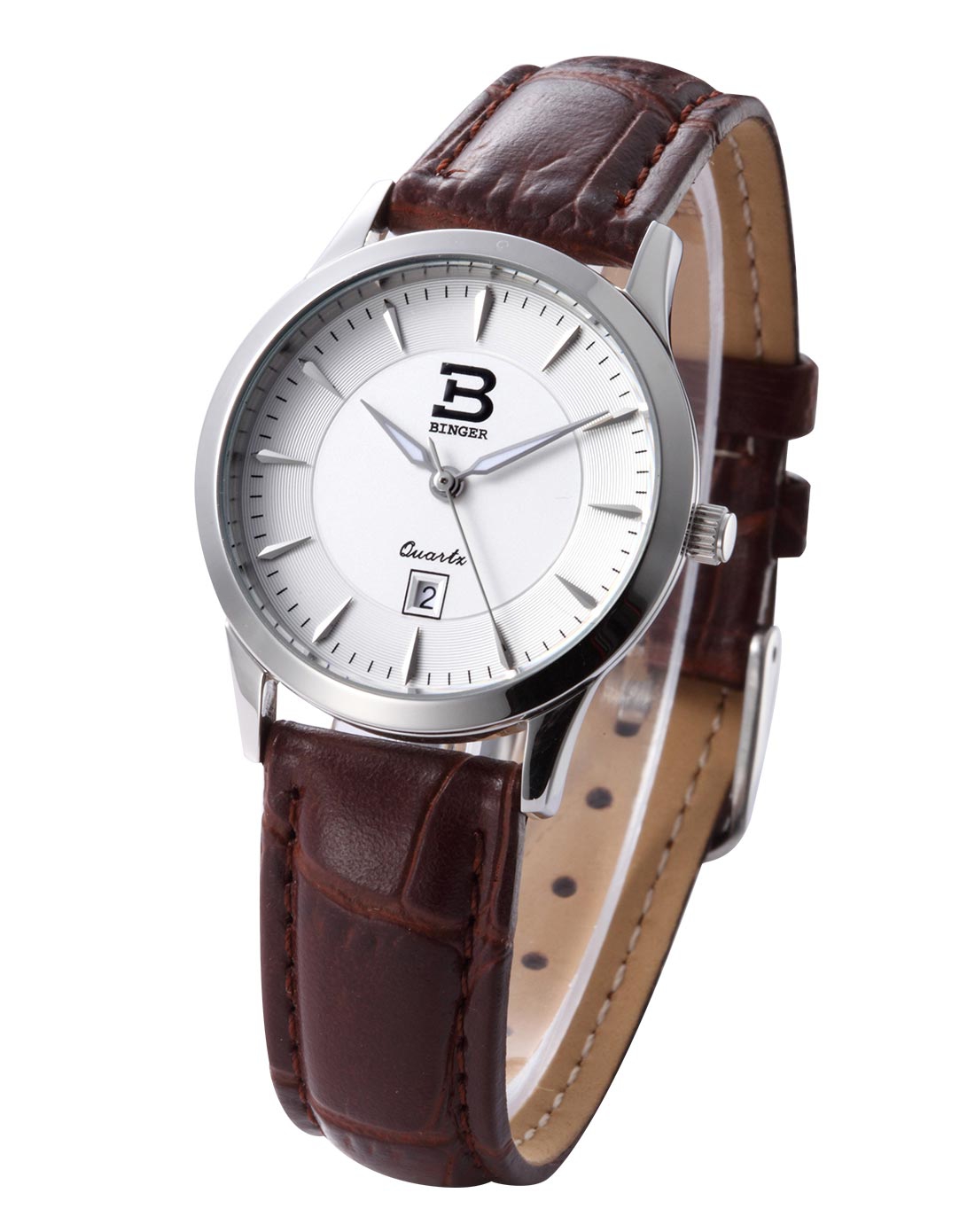 褐色皮带白色表盘女款