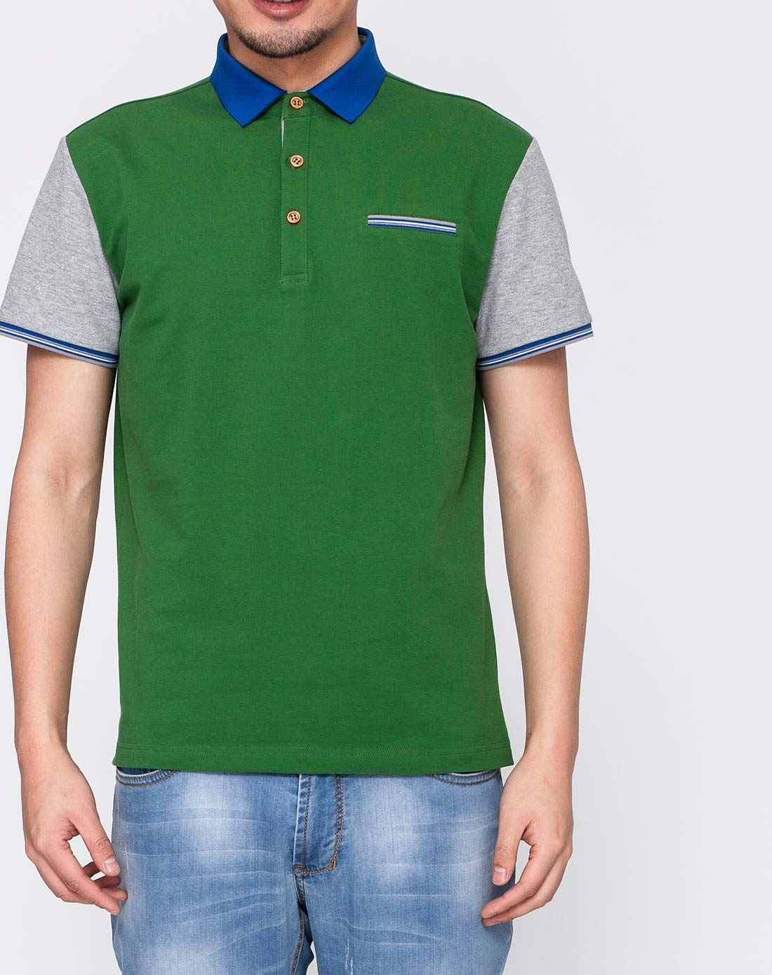 才子tries男装绿色休闲短袖t恤8242e2123080_唯品会