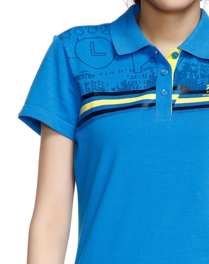 女款水兰色短袖polo衫 活力印纹