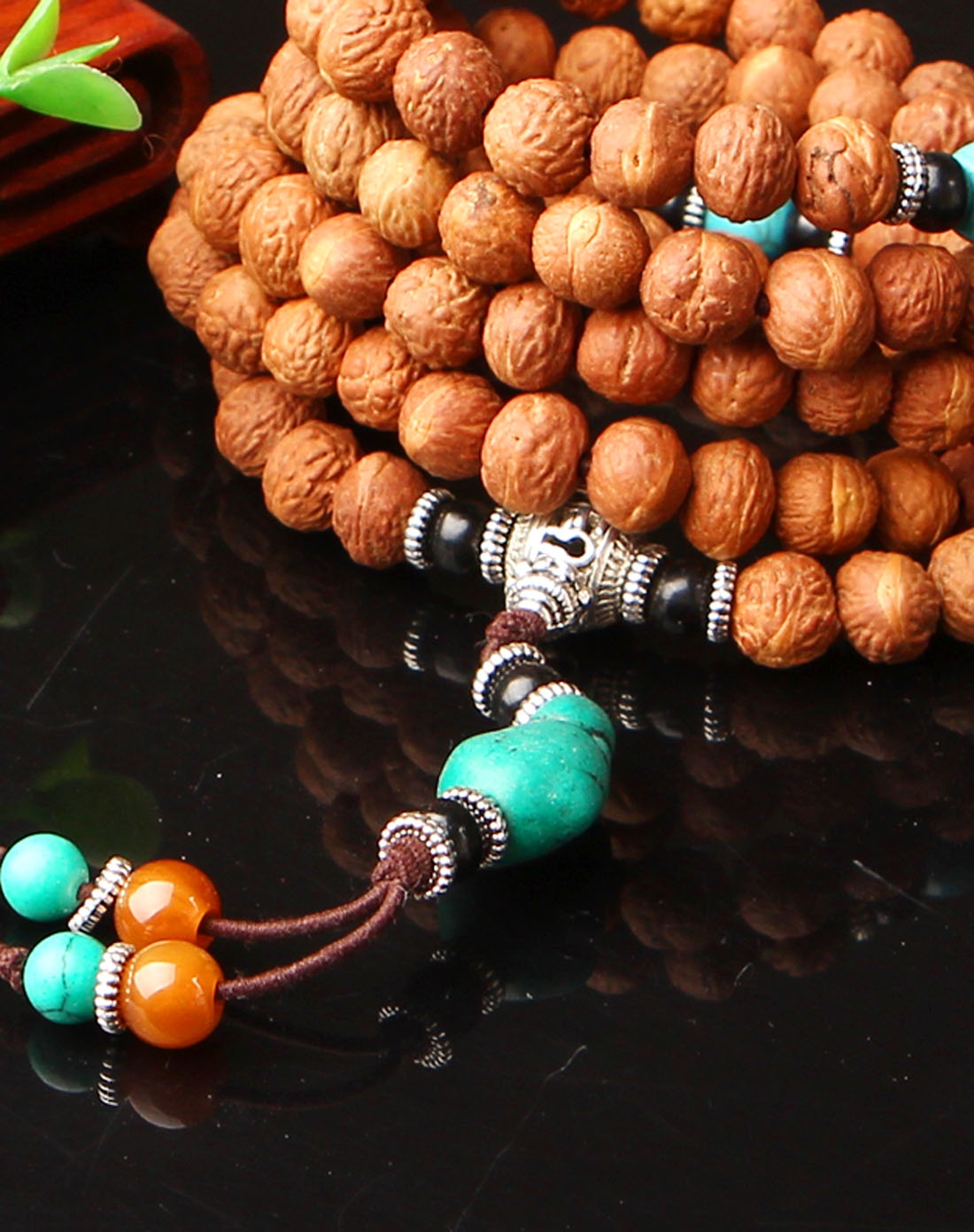 精选小凤眼菩提108颗佛珠绿松石隔珠