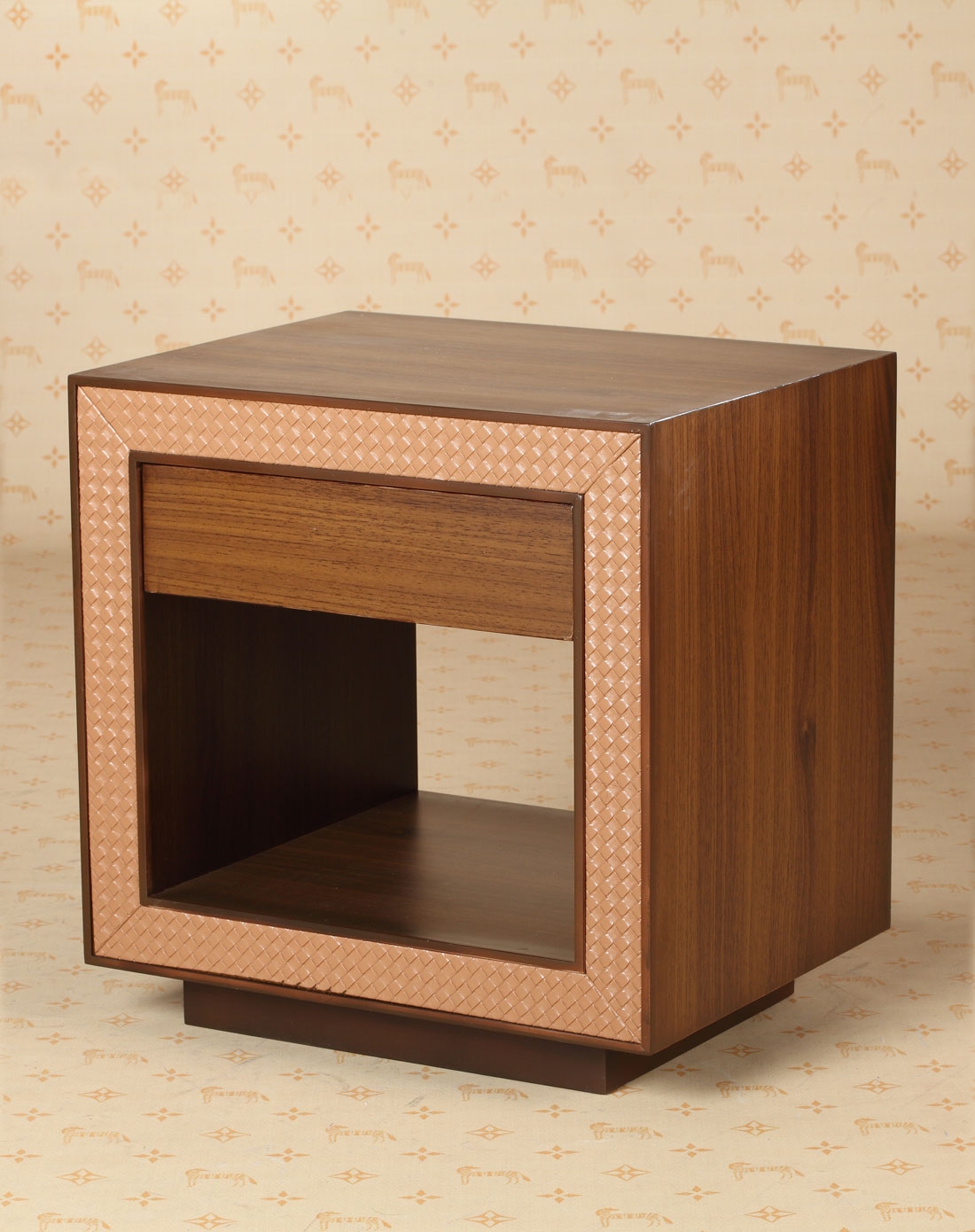 vivi luxman家具专场栎棐咖色皮编革框式床边柜v5vb10851_唯品会