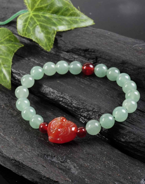 自然机理 天然东陵玉红玛瑙弥勒佛手链附证书