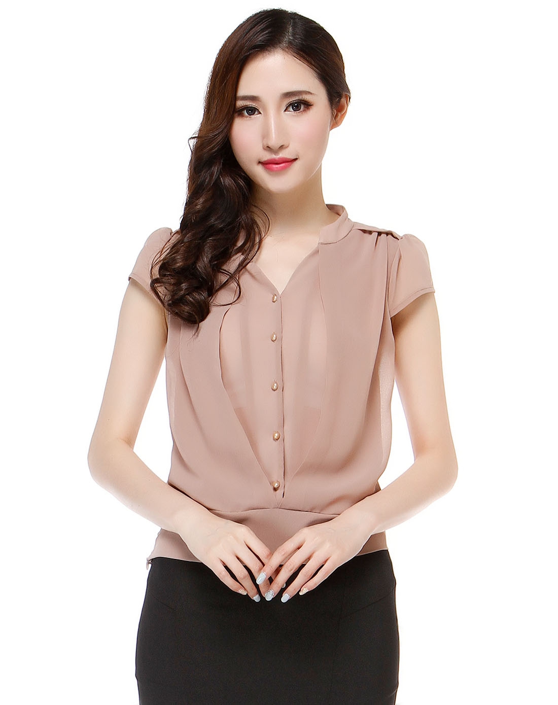 布同but女装专场 > 气质淑女咖啡色短袖上衣