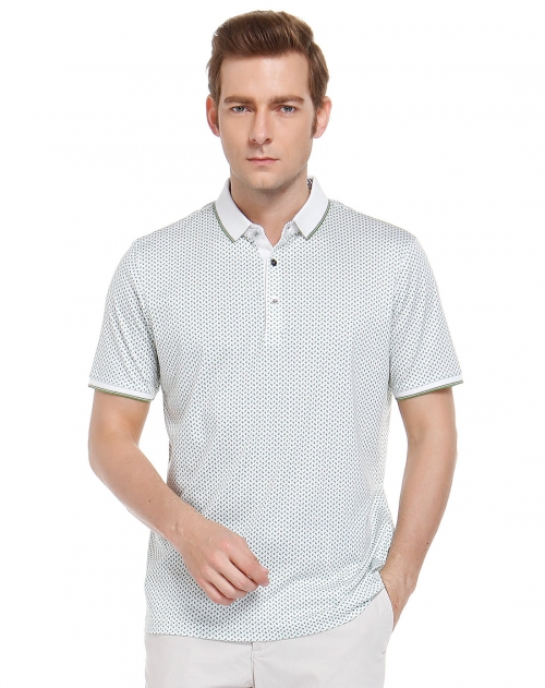 乔治白 清新印花白底绿色短袖t恤