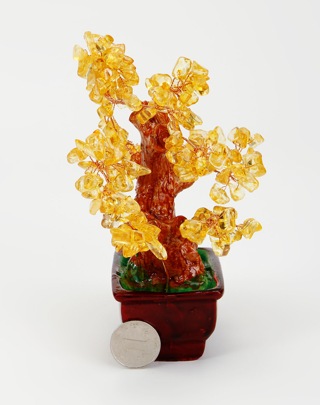 中性金色小小发财树(黄水晶)摆件