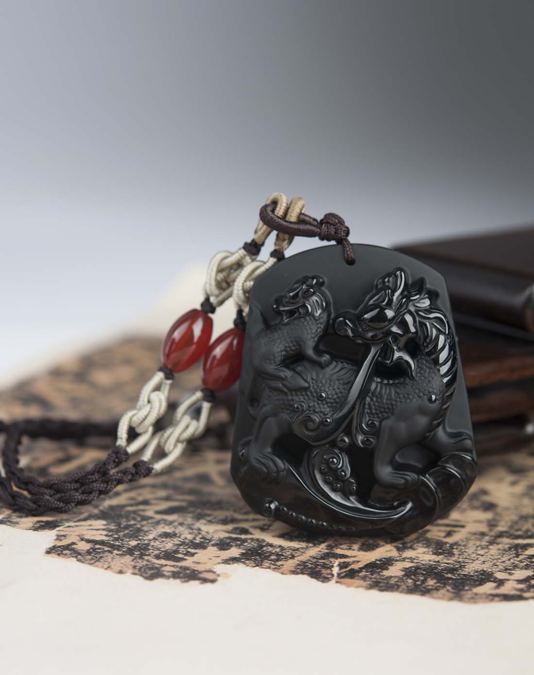 黑曜石麒麟送福挂件