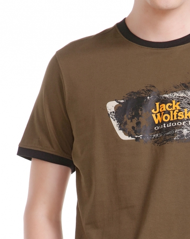 男款休闲烫图绿棕色短袖t恤