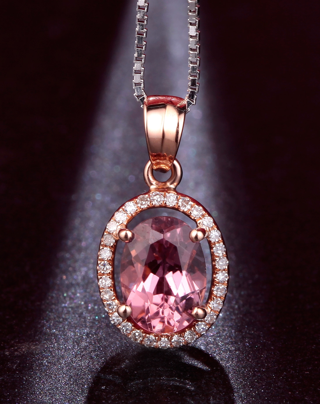 18k玫瑰金碧玺豪华群镶钻石吊坠