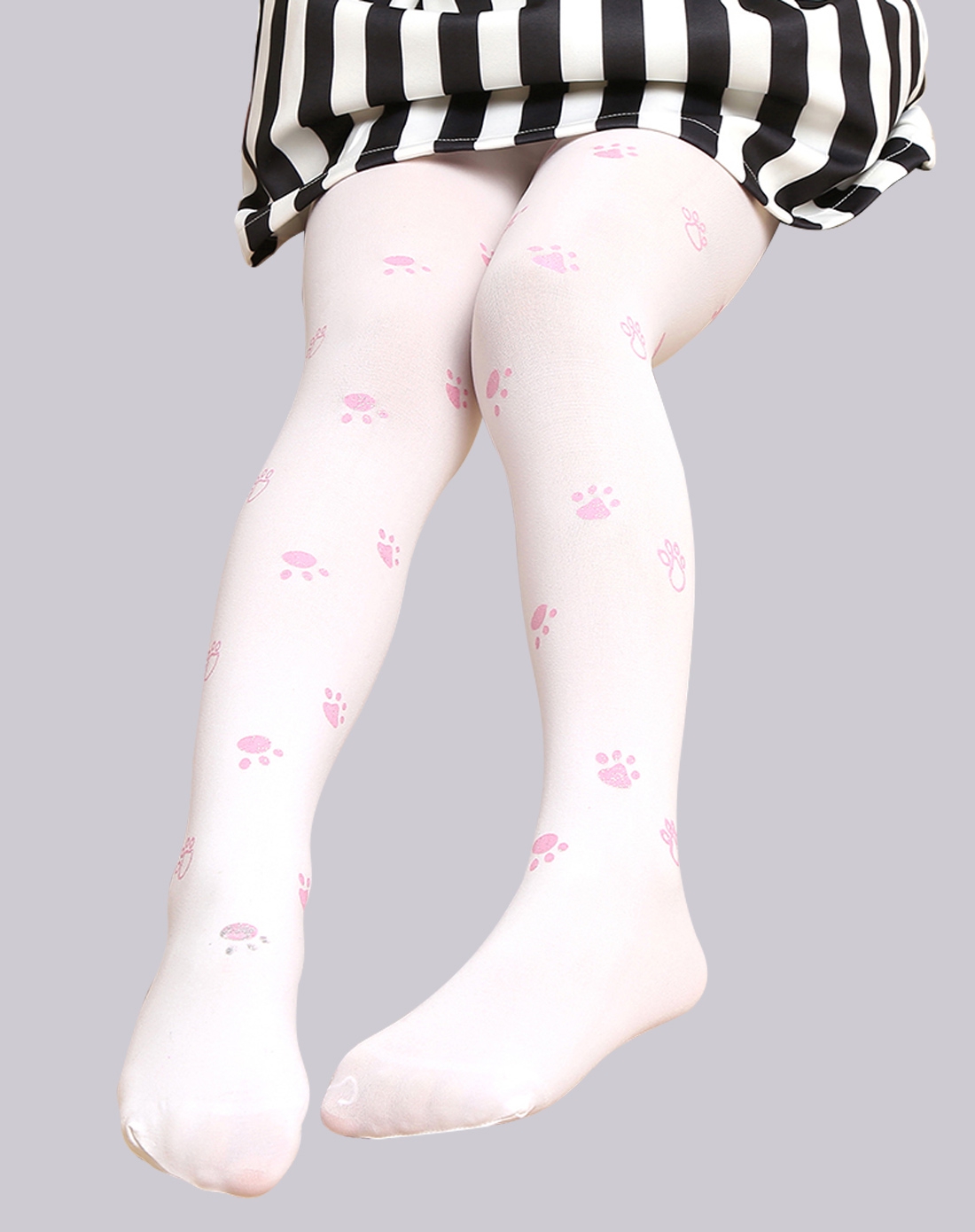 女童白色3条装狗爪印花连裤袜