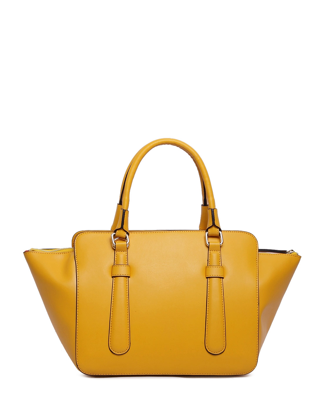 深黄色牛皮倒梯形扩边手提包