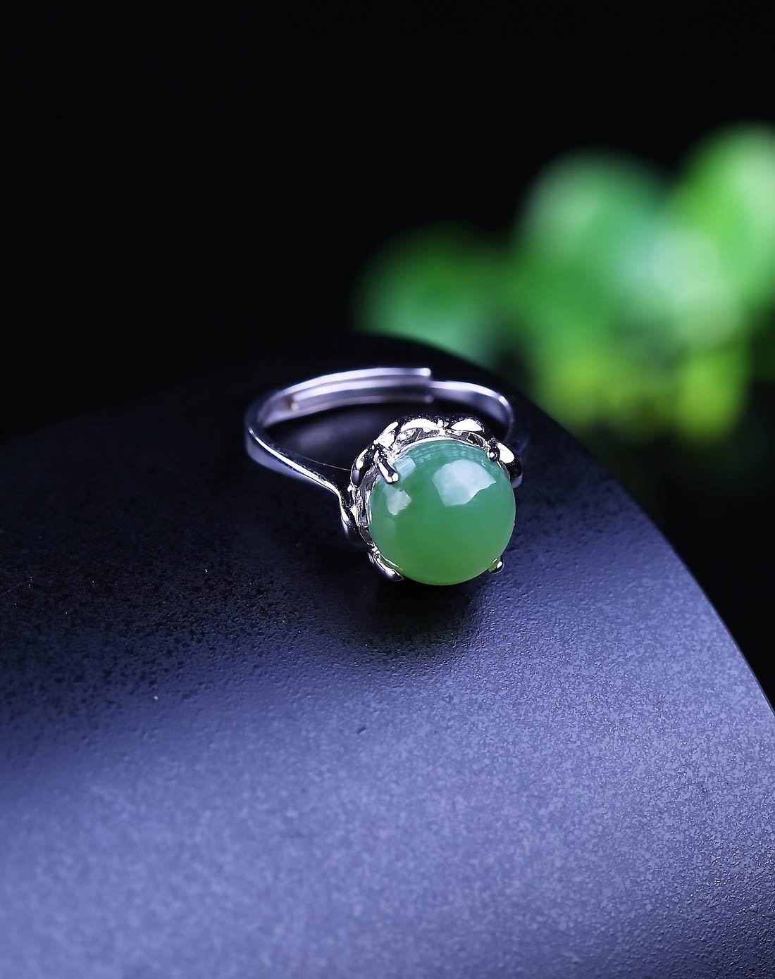 925银镶天然和田玉戒指 htr12