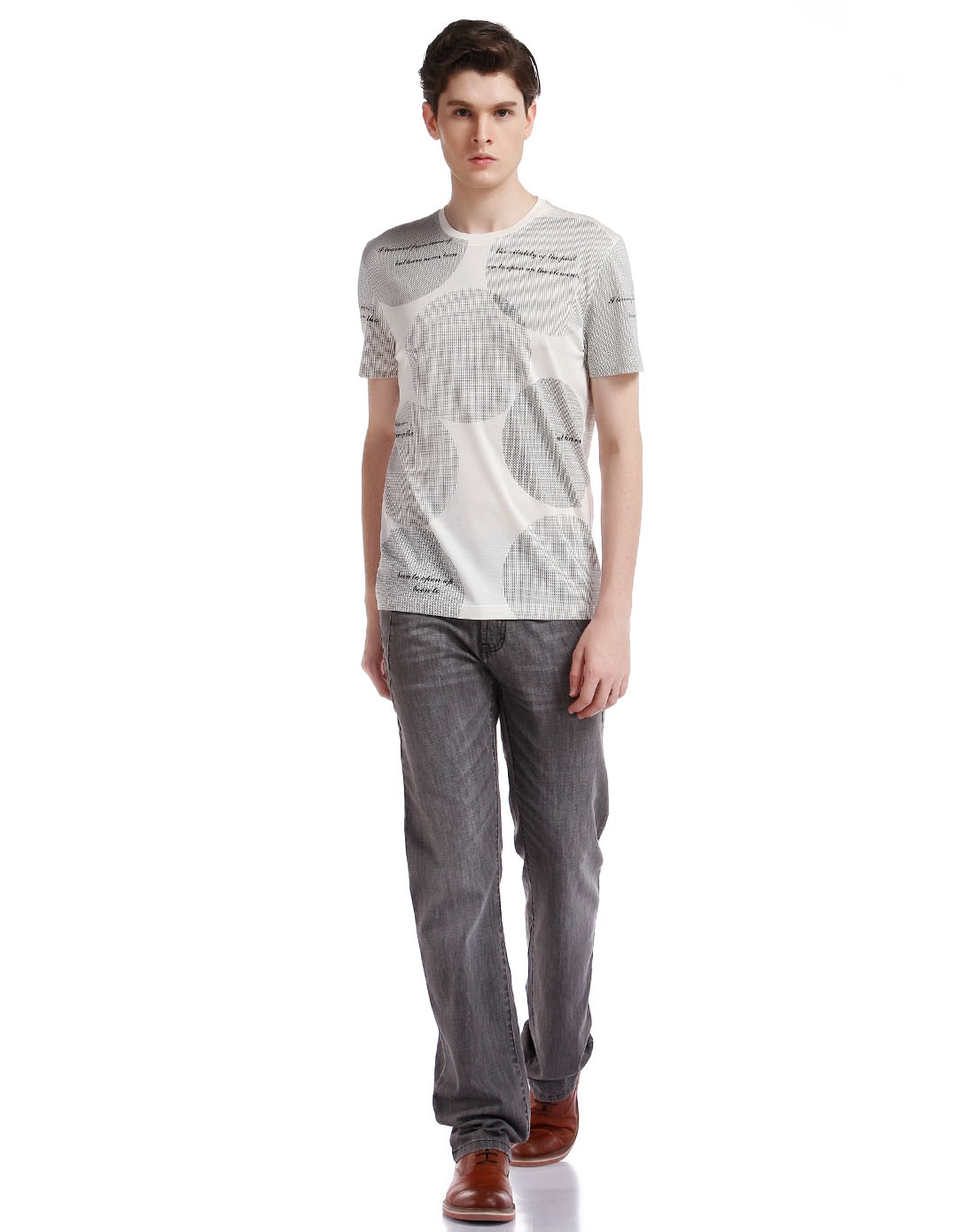 爵度gentle 白色圆领印图短袖t恤