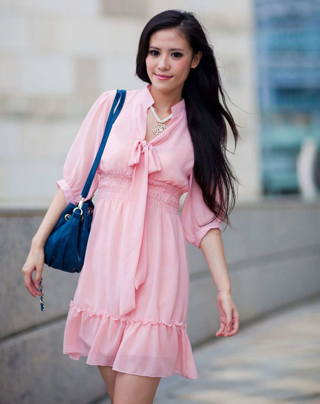 reflection秋之物语时尚丽人低领收腰连衣裙