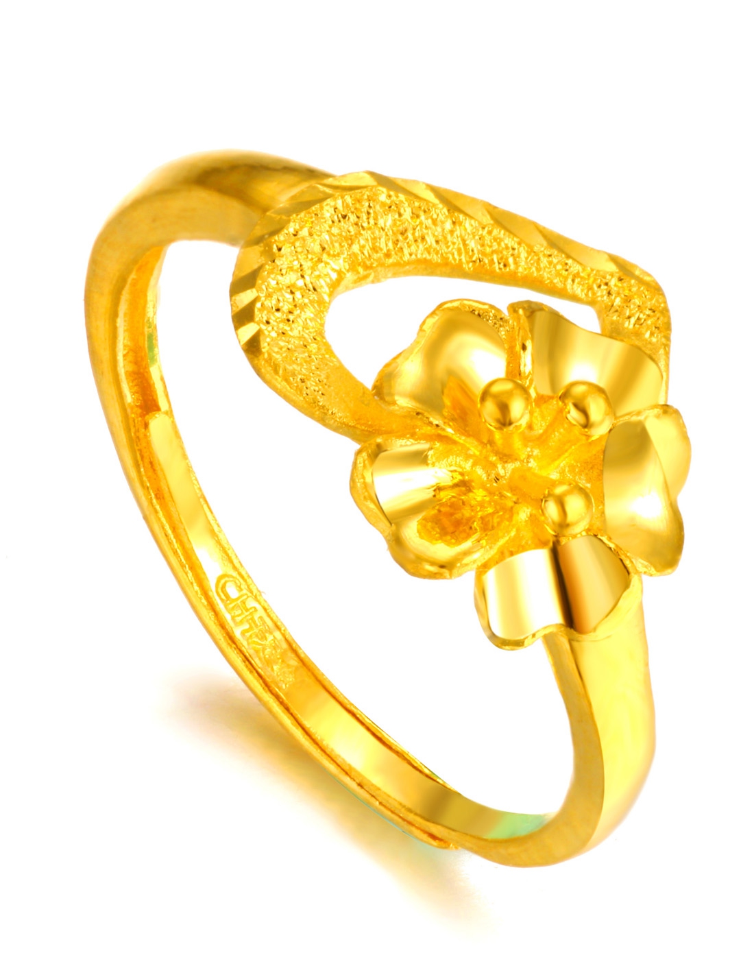 千足金黄金戒指 紫荆花心形戒