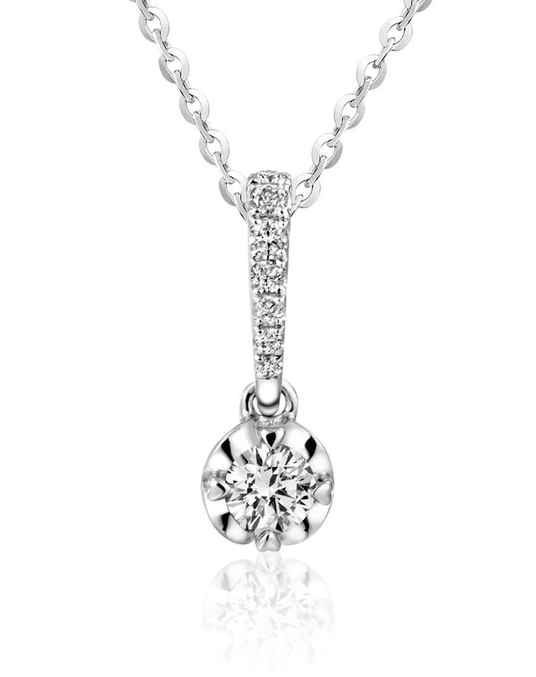 六福珠宝lukfook jewellery专场-爱很美系列18k金白色14份镶钻石吊坠