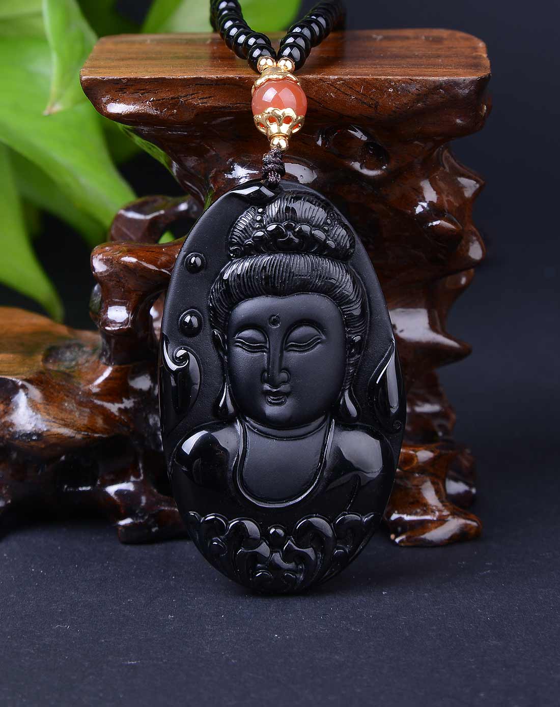 黑曜石观音佛首吊坠(附证书)