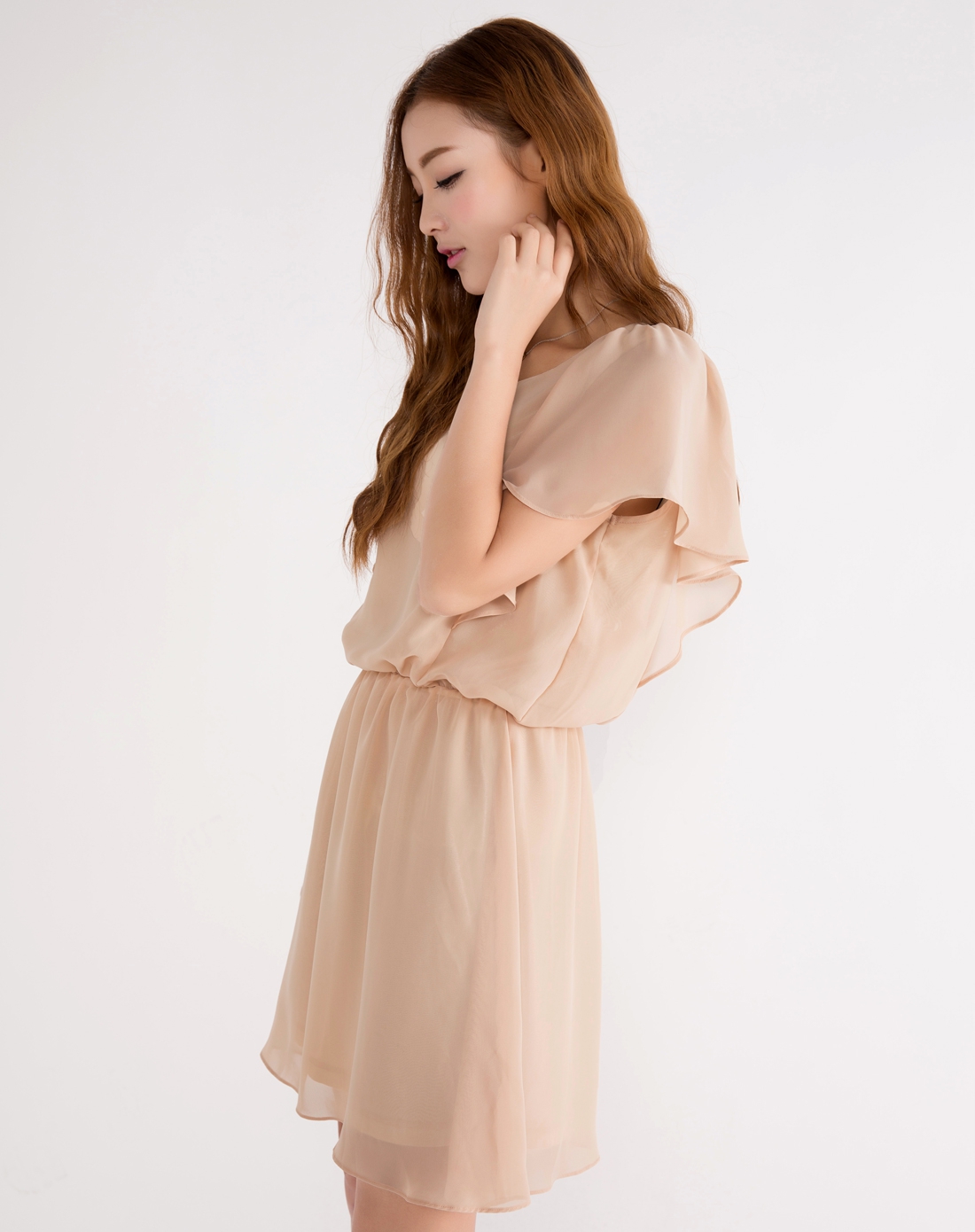 女装卡其色雪纺连衣裙