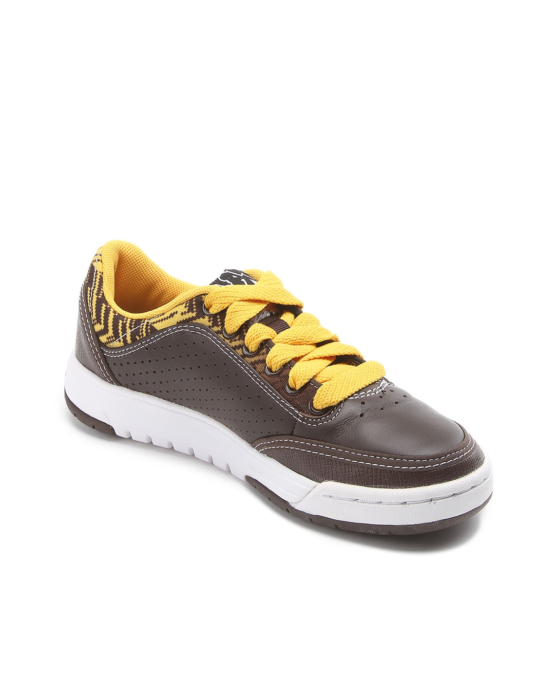 女款棕/黄色系带休闲板鞋