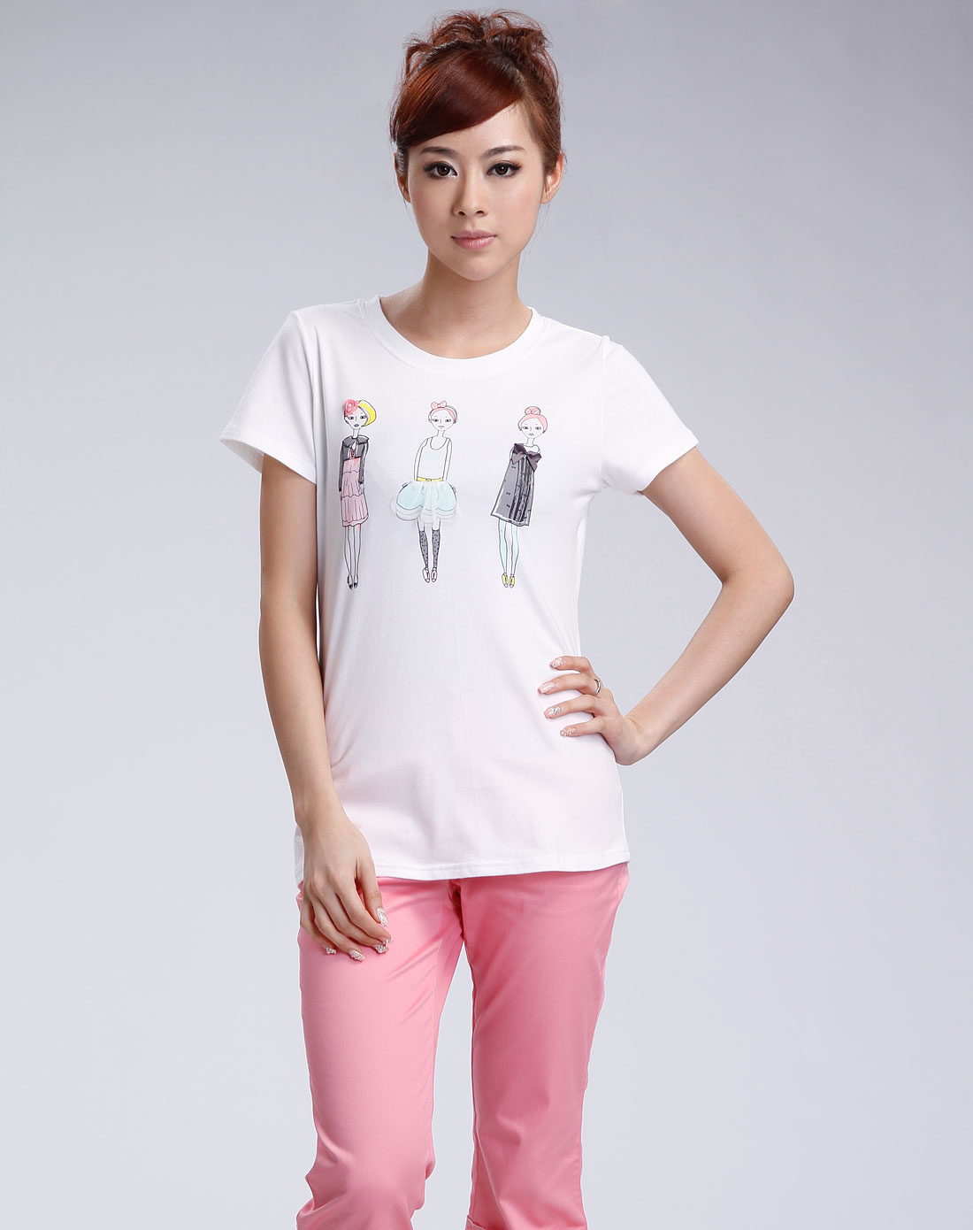 花木马hana mokuba 白色印时尚女孩短袖t恤