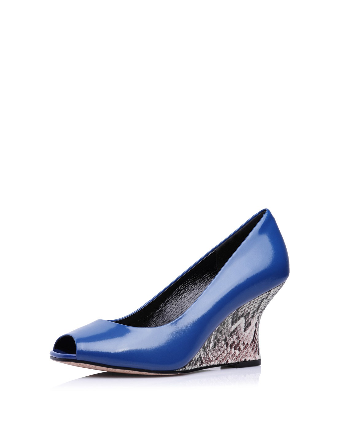 蓝色-鱼嘴蛇纹坡高跟单鞋