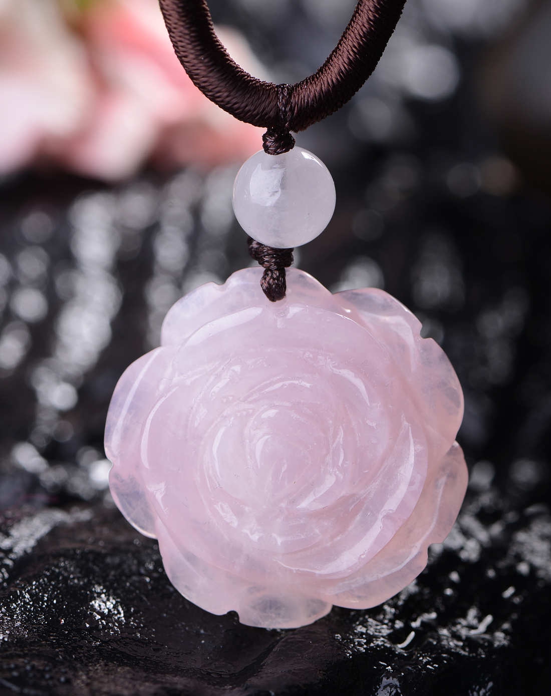 玫瑰诱惑之粉晶玫瑰花项链附证书