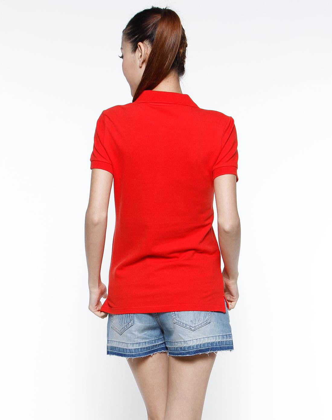 鲜红色时尚短袖翻领t恤