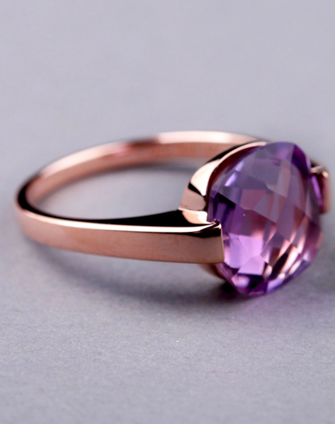 天然紫晶方形镶嵌戒指