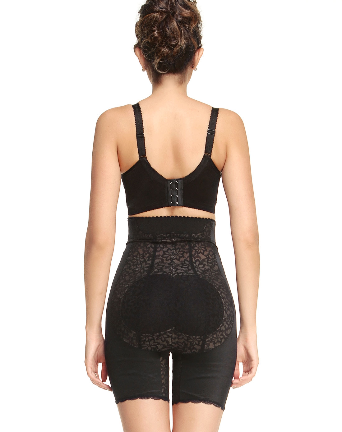 曼妮芬女款黑色蕾丝修身高腰塑身短裤