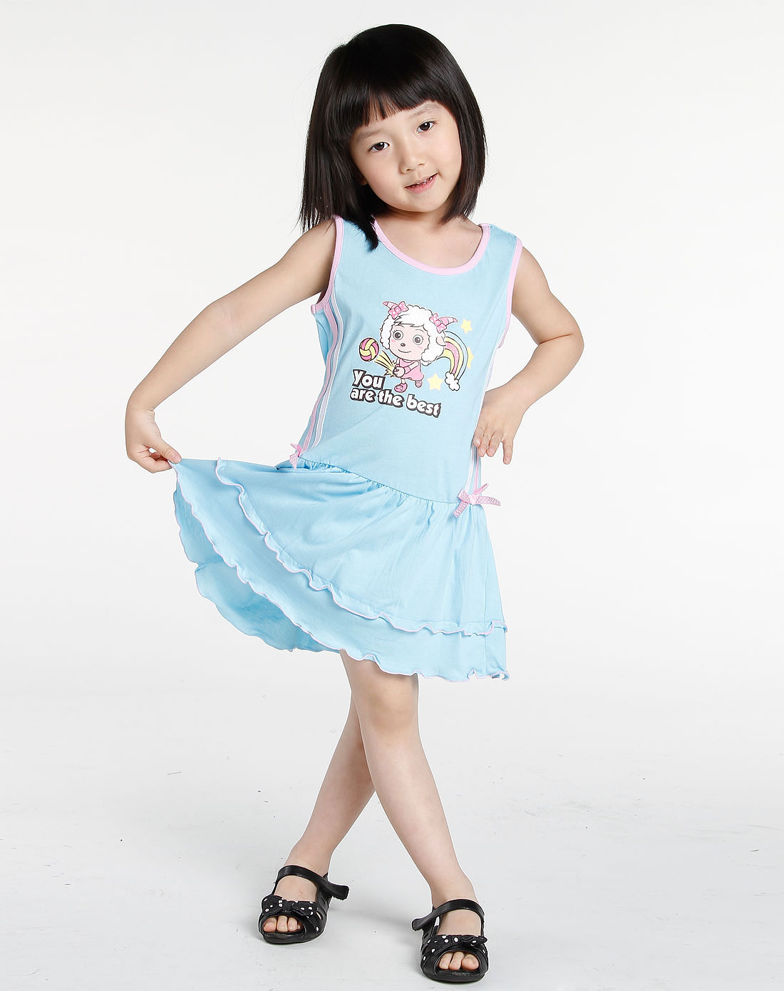 可可宝贝&樱桃小丸子&喜羊羊与灰太狼童装 喜羊羊与灰太狼 女童浅蓝色