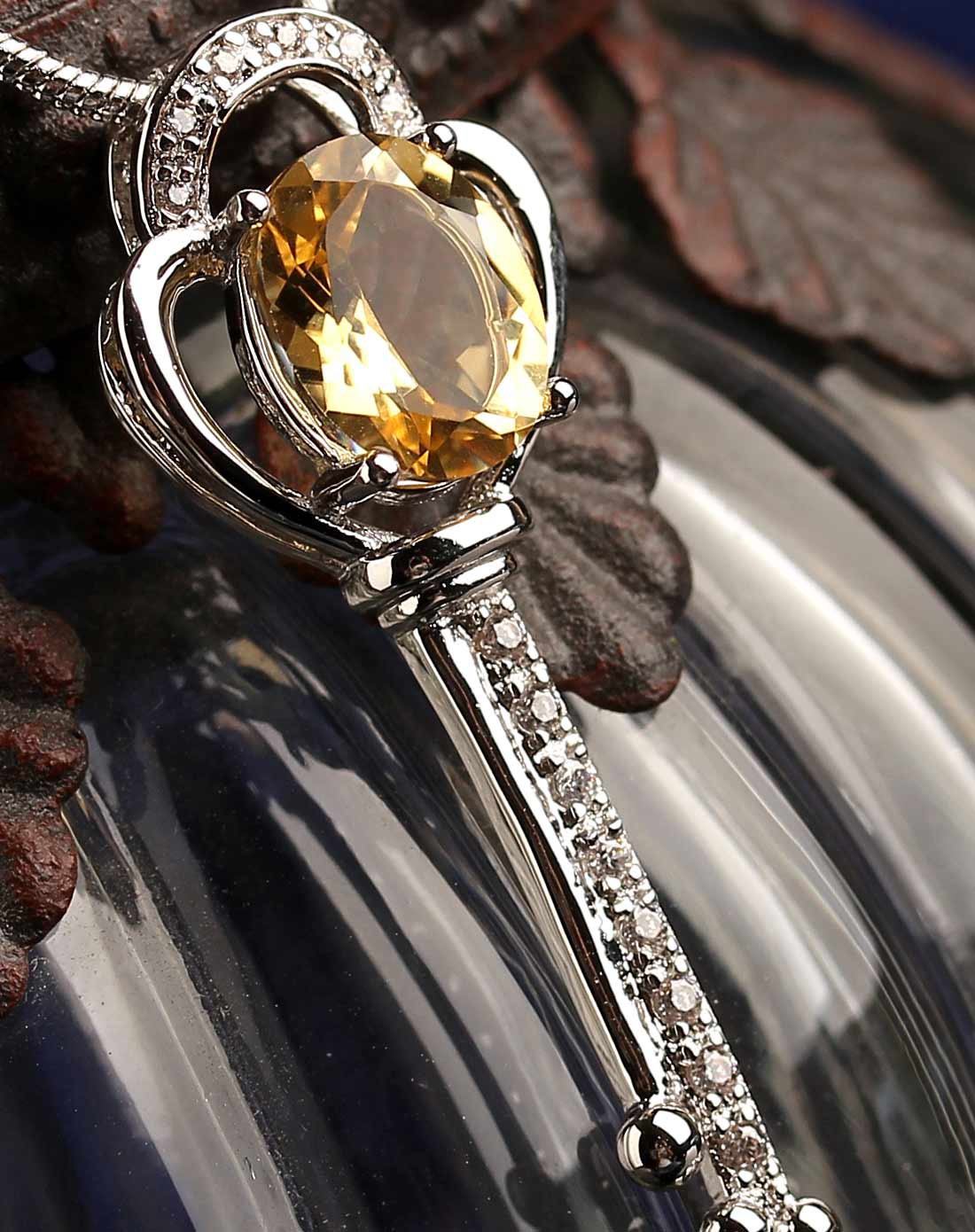 爱情权杖3a级天然黄水晶镶嵌吊坠银色款