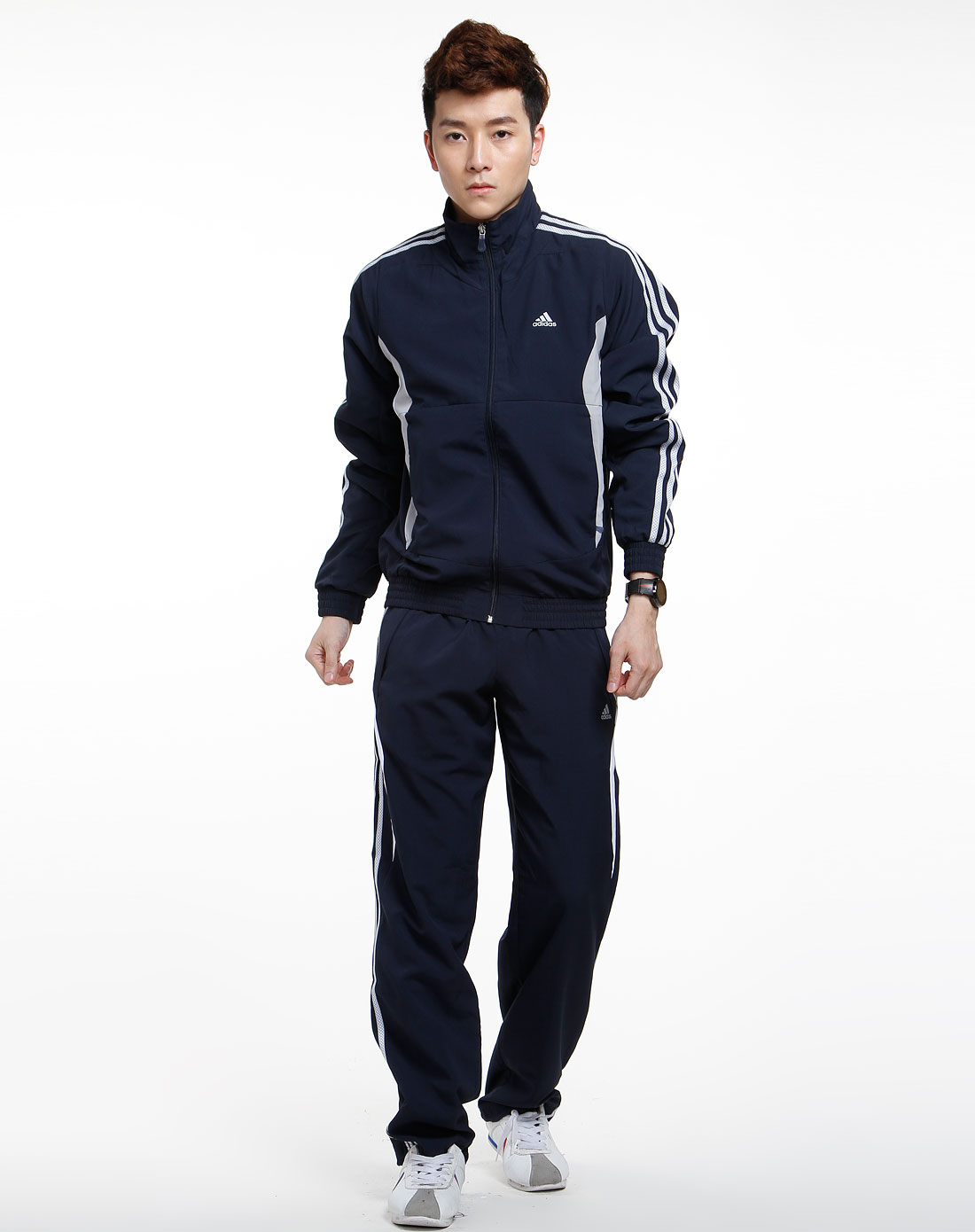 阿迪达斯adidas男装专场 sp 男款深蓝/灰色运动长袖套装