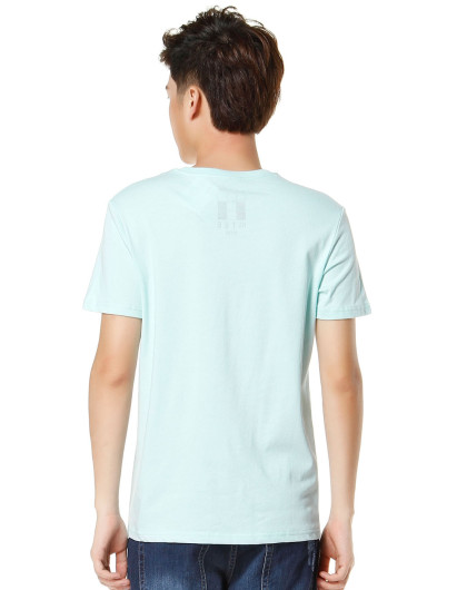 圆领印图浅青色短袖t恤