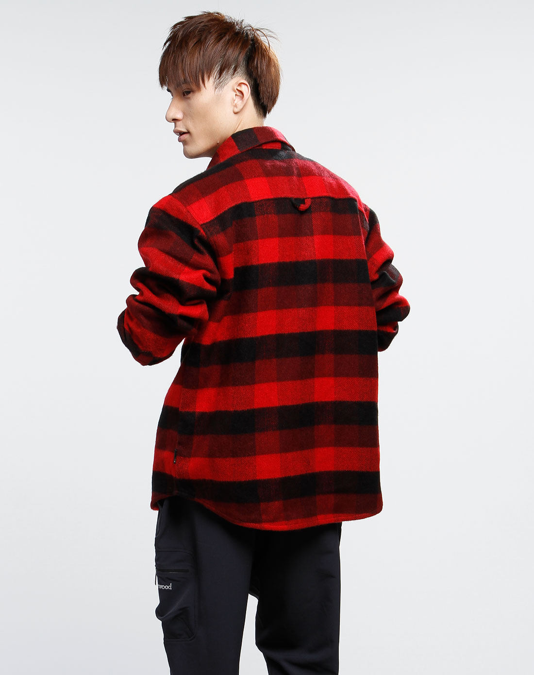 男款红色格子长袖衬衫