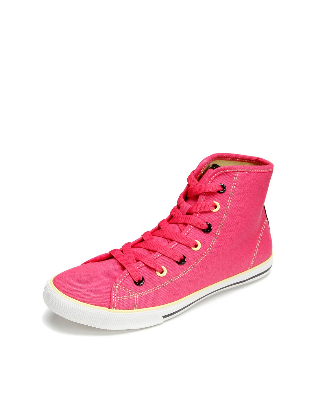 高帮绑带玫红色帆布鞋